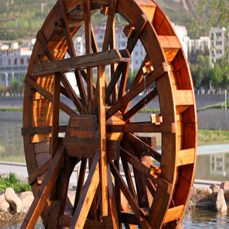 防腐木水车户外实木景观水车脚踩龙骨水车大型荷兰风车水车可定制