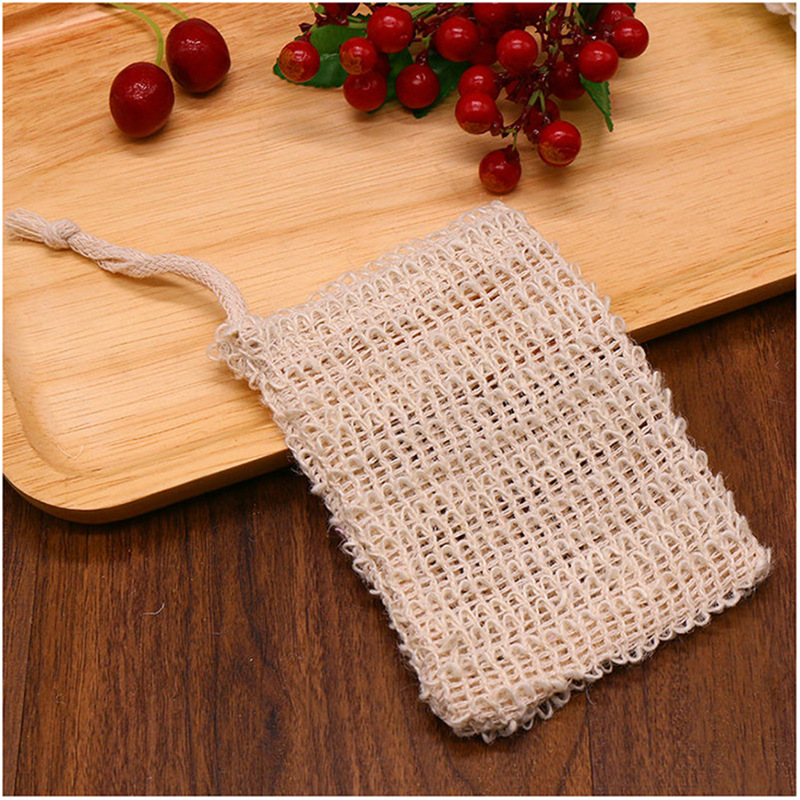 Factory in Stock Sisal Soap Foam Net Hanging Drawstring Ramie Soap Foam Net Foaming Net Bags Cotton and Linen Soap Foam Net