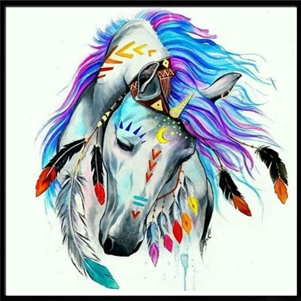 5d钻石画 彩绘动物白龙马 满钻十字绣无框画装饰画速卖通跨境批发