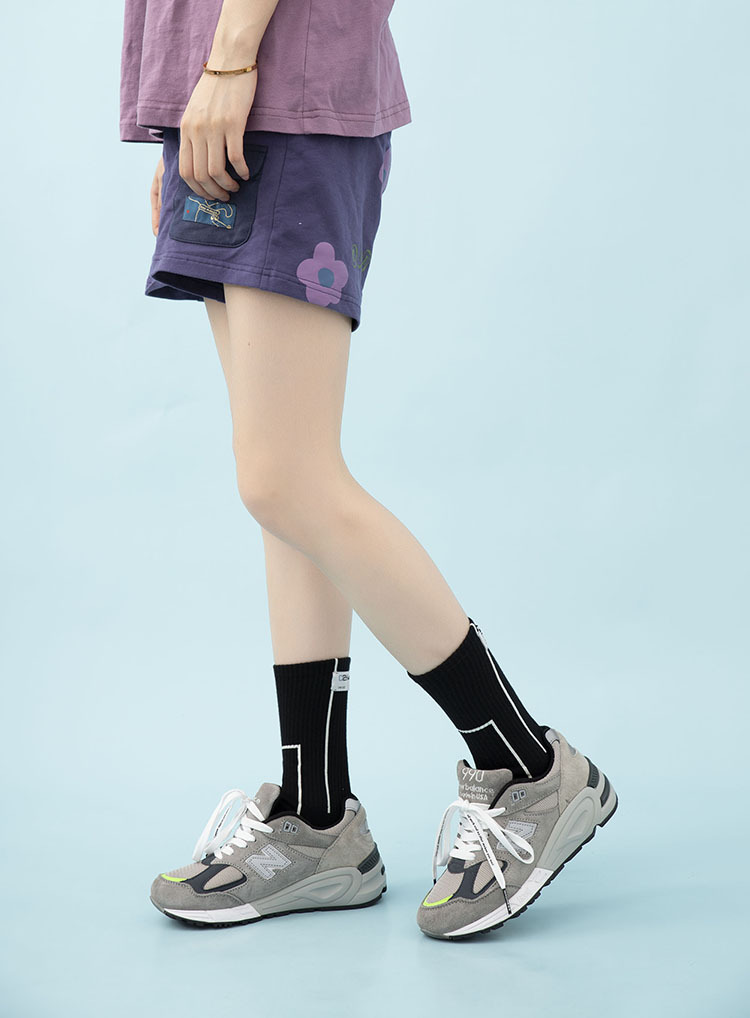 莱纳标签解构线条透气运动街头潮流男女时尚中筒袜