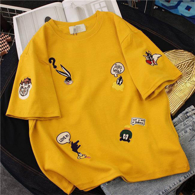 embroidered loose large size korean style short-sleeved t-shirt female student couple wear bottoming shirt top female foreign trade supply wholesale