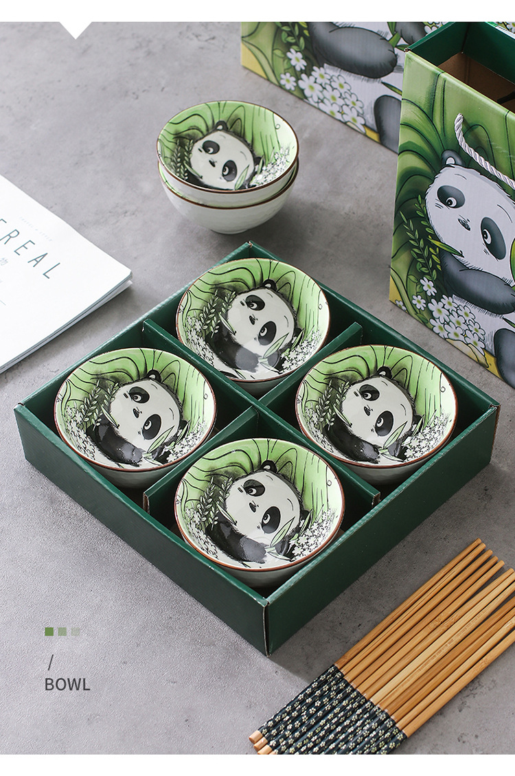 创意礼品熊猫碗筷套装陶瓷餐具礼盒开业送礼活动促销婚庆回礼定制