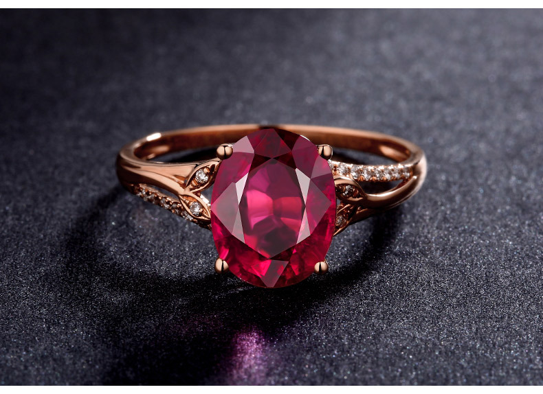 新品气质时尚花形鸽血红仿真红碧玺开口戒指女 镀18k玫瑰金色指环