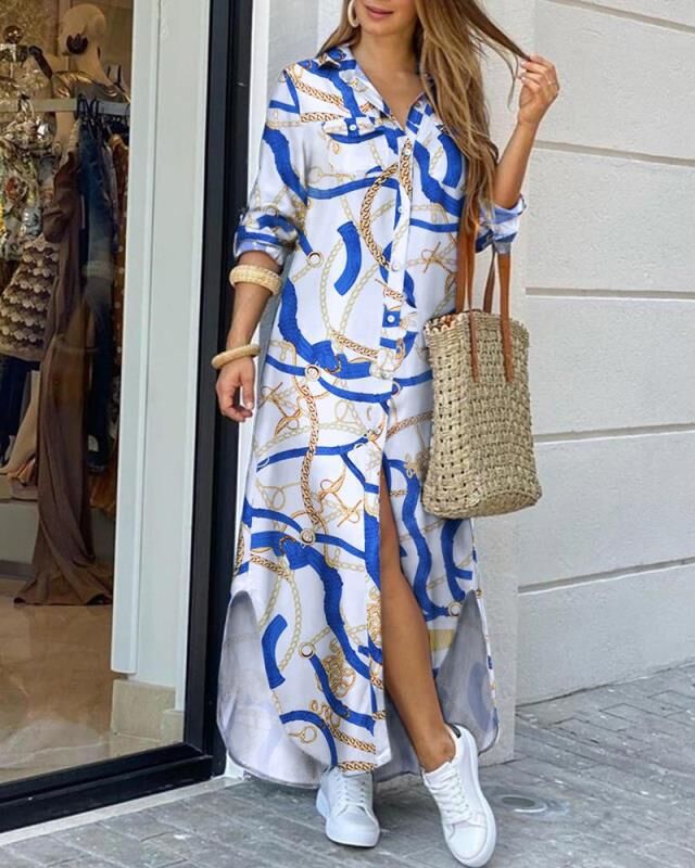 2020 Cross-Border Hot Selling Amazon EBay New European and American Spring and Summer Fashion Sexy Shirt Maxi Dress Women