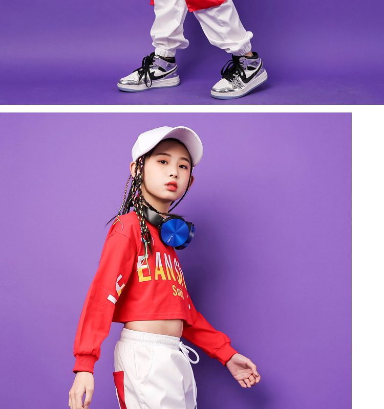 儿童爵士舞服装女童露脐装女孩jazz舞蹈服少儿嘻哈街舞套装演出服
