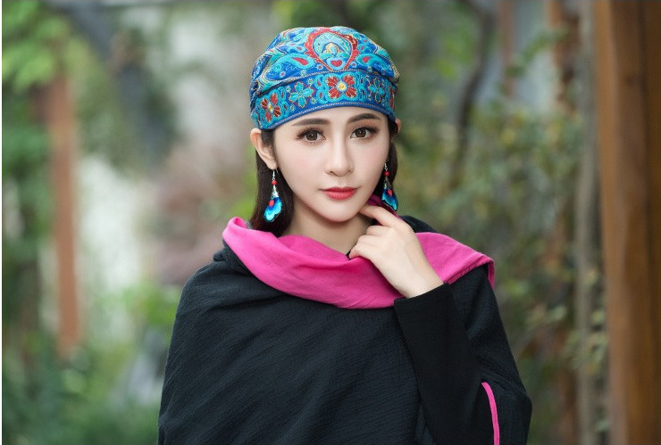 包邮民族风四季复古休闲刺绣花头巾帽红色女士帽子百搭包头帽子