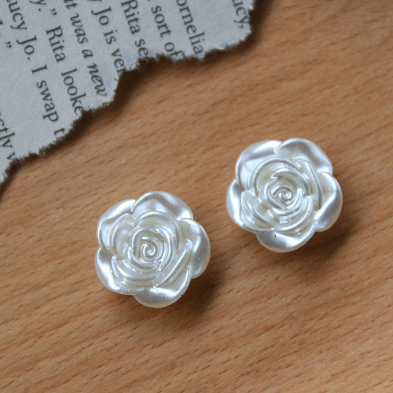 Flower Acrylic Perforated Accessories DIY Handmade Earrings Headdress Button Imitation Pearl Silver White Rose Camellia Buckle