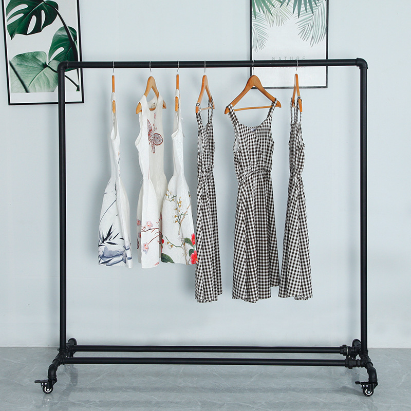 服装店落地专用单杆水管龙门展示架女装直播间挂衣架可移动带滑轮