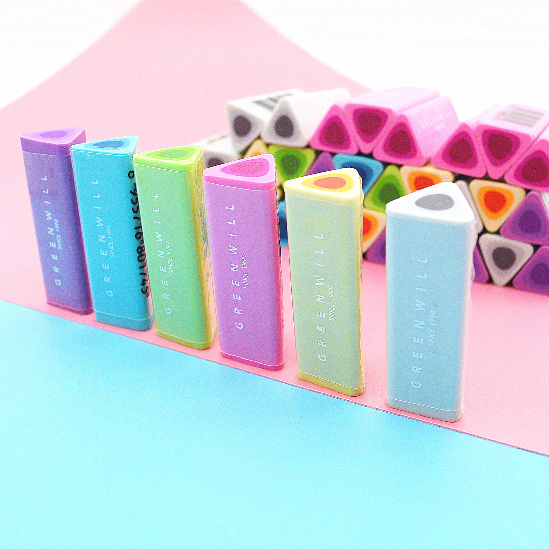 糖果色三角形橡皮擦厂家批发价可定制学生用品