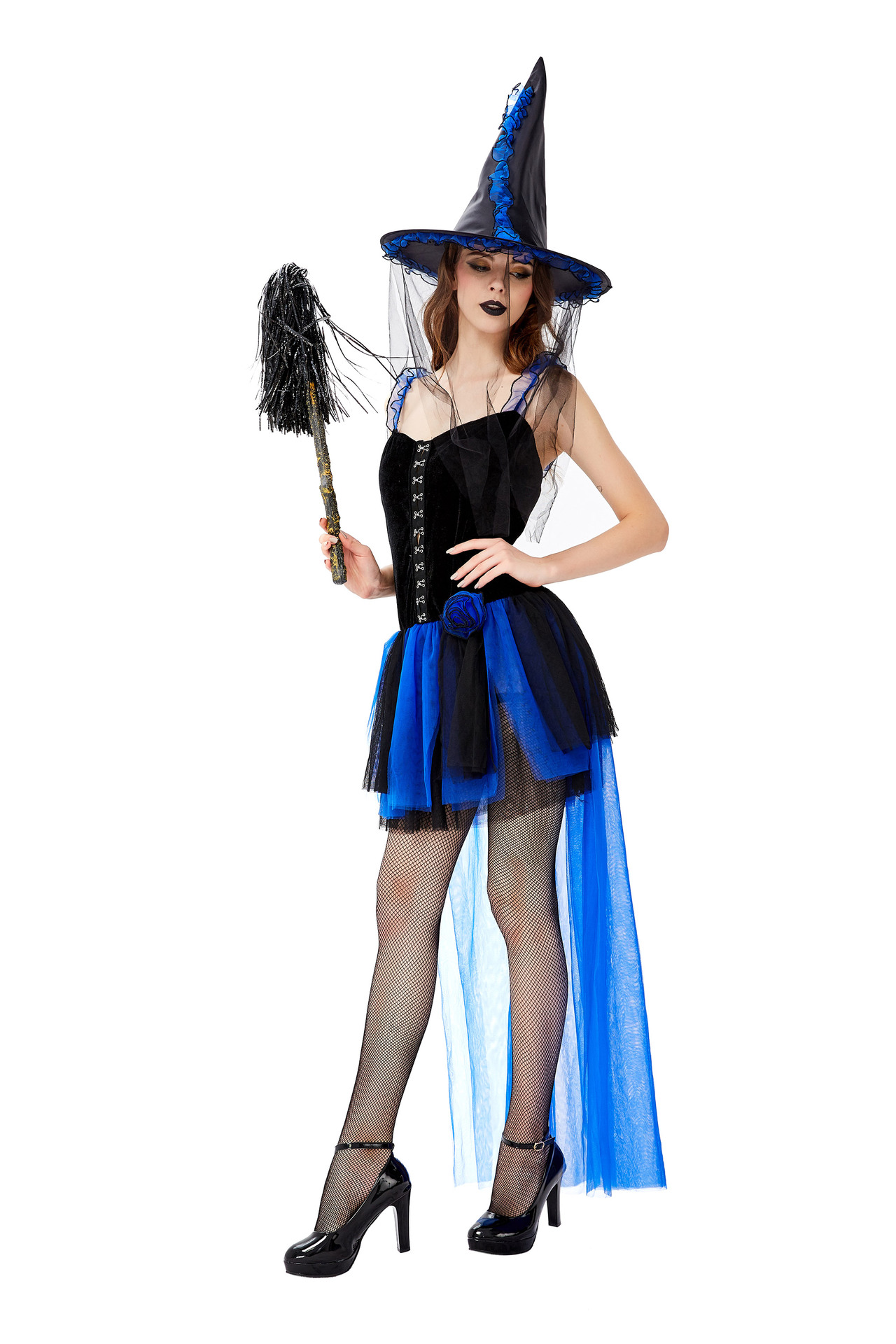 万圣节狂欢派对服装 花朵法师 蕾丝长拖尾女巫装 舞台演出表演服采购