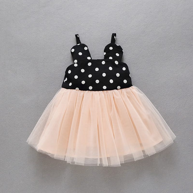 Infant Dress Summer Cartoon Polka Dot Mesh Spaghetti-Strap Dress Summer Clothes 0-3 Years Old Baby Girl Princess Skirt