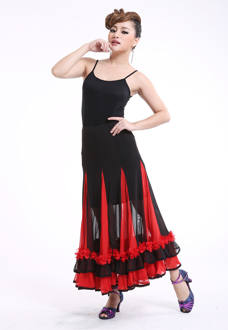 亚马逊 摩登舞长裙 国标华尔兹半身裙交谊舞大摆裙舞蹈演出长裙
