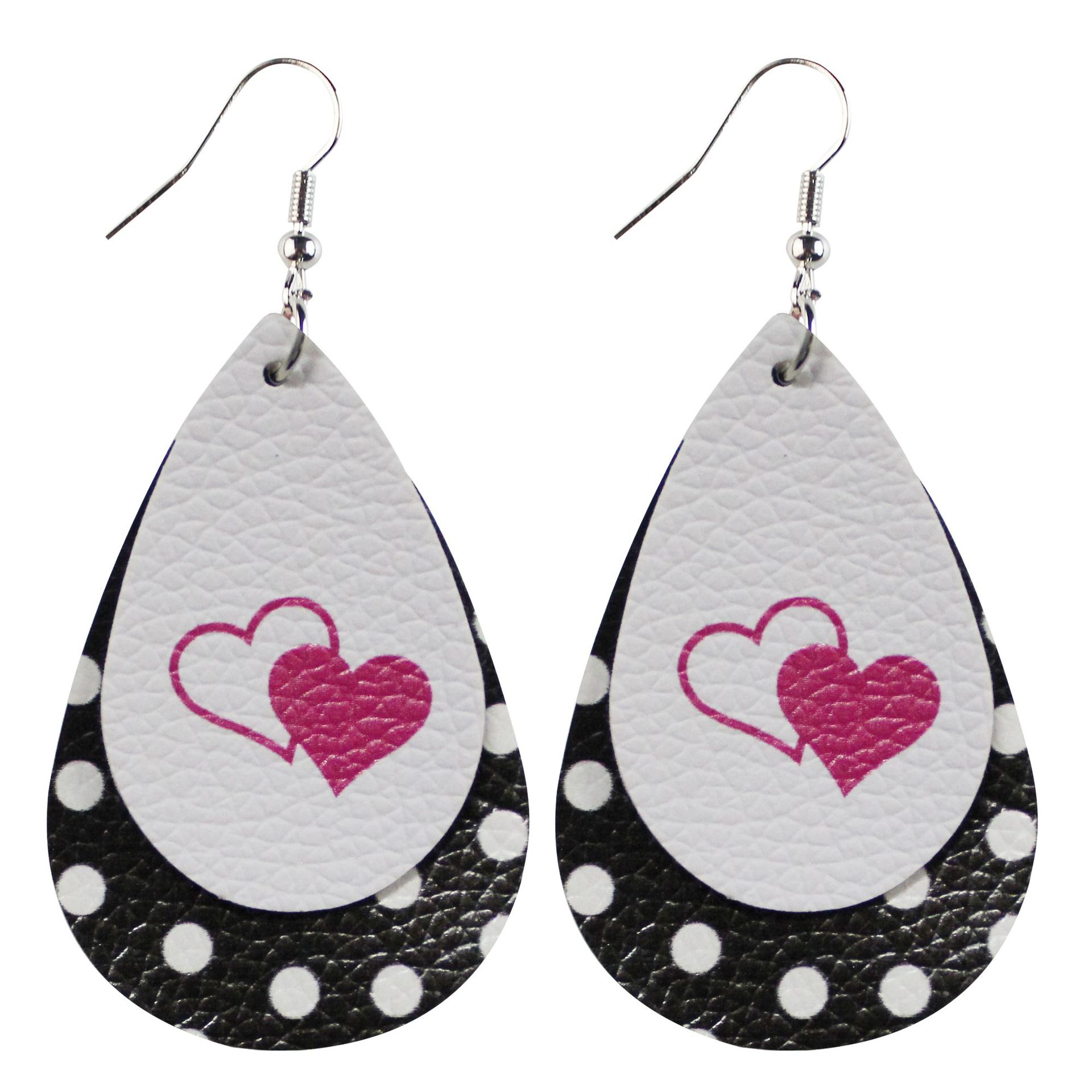 Valentine's Day Love Polka Dot Leather Double-Layer Earrings Water Drop Plaid Animal Print Cross-Border Amazon