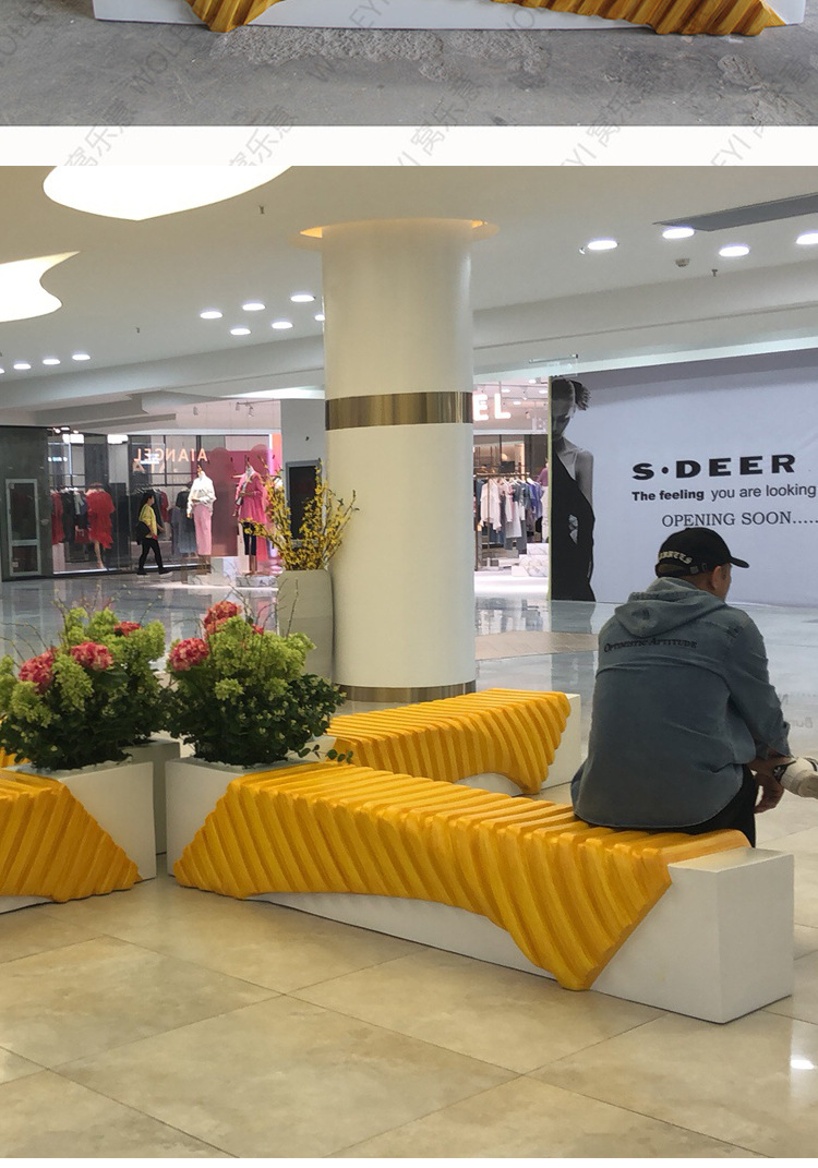商业步行街公共座椅 玻璃钢创意商场休闲椅 户外广场公园简约长椅