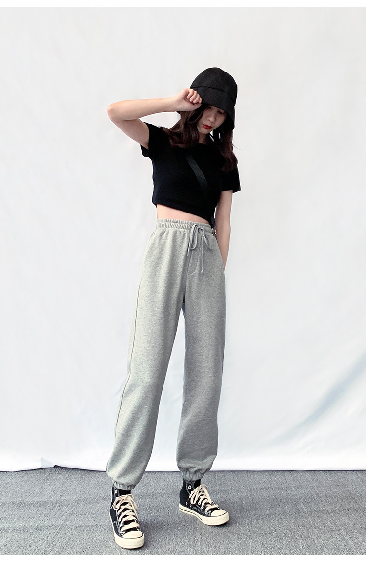 灰色运动裤女春夏宽松束脚哈伦裤垂感显瘦百搭休闲ins潮灯笼卫裤