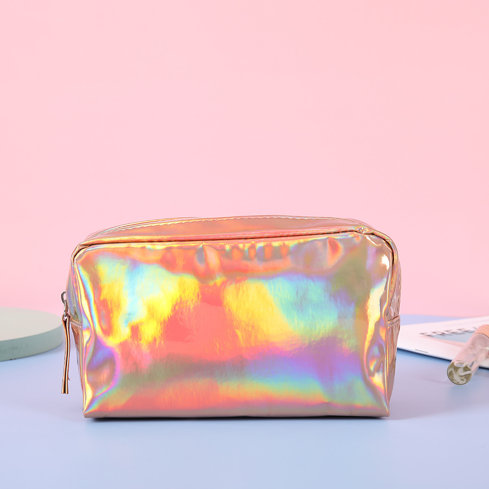 时尚镭射pu化妆包便携式炫彩方形大容量手拿洗漱收纳包