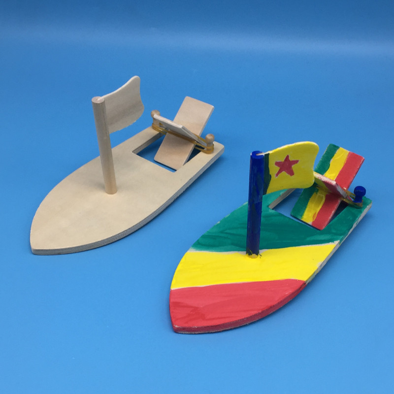 幼儿园儿童涂色diy轮船手工制作材料包 木质帆船创意彩绘白坯模型