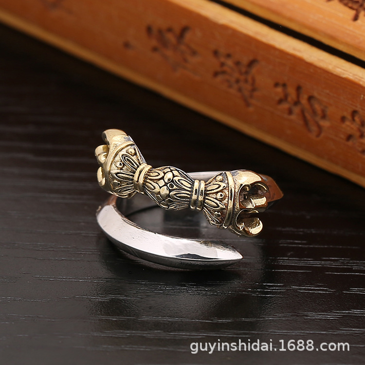 厂家直销金刚降魔杵s925银戒子男士活口指环个性泰银复古一件代发