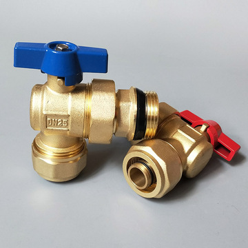 地暖分集水器阀门角式铝塑25球阀1寸外丝黄铜铝塑25阀门