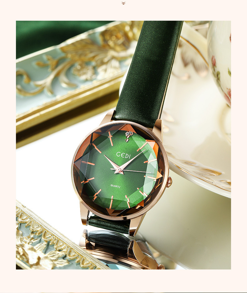 歌迪新款气质皮带女士手表时尚简约菱面表盘学生防水石英腕表代发