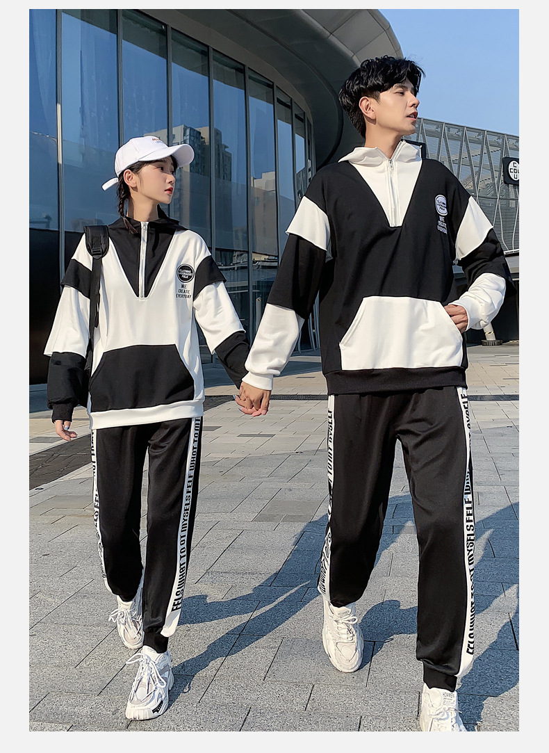 初高中生班服校服批发2020情侣装秋装男女黑白接拼外套运动套装