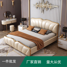 意式轻奢真皮床1.8米主卧现代简约双人婚床设计师样板间储物皮床