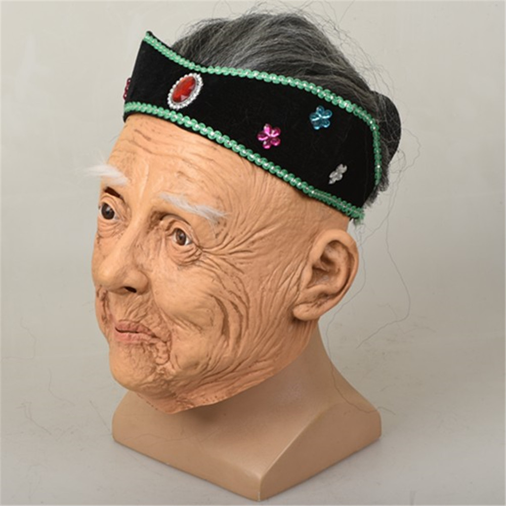 万圣节恐怖老太太巫婆脸谱抖音网红孟婆面具鬼整人乳胶头套mask新