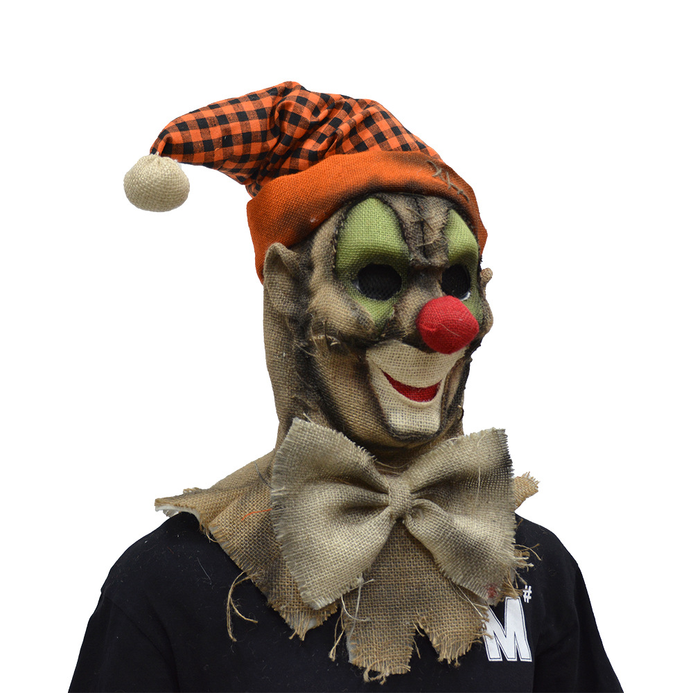 工厂定制万圣节道具恐怖小丑面具麻布款男女可戴舞台表演用品
