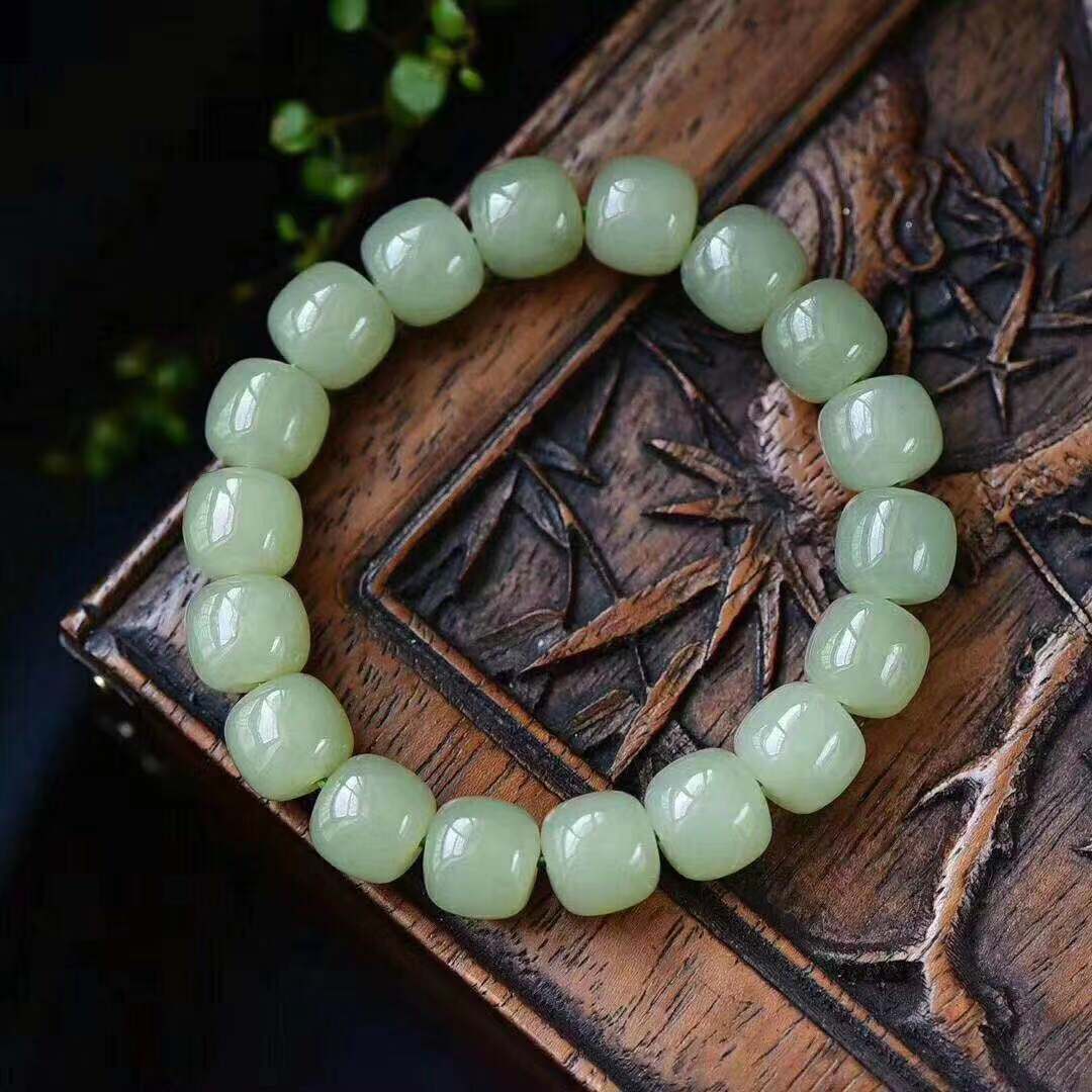 和田玉青玉9x10mm手串男女款圆珠单圈老型珠手串天石手链