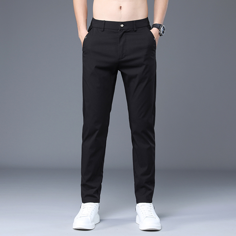 Ice Silk Casual Pants Men's Summer Thin Men's Pants Fashionable Stretch Slim Straight Pants Men's Korean Youth Ice Silk Leggings Men