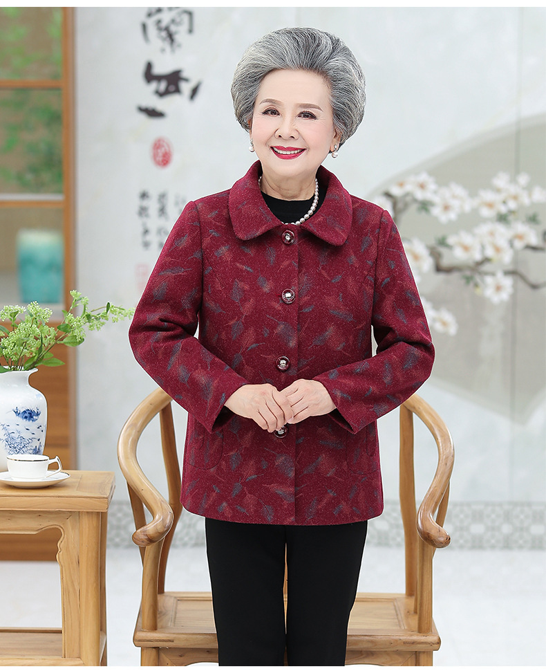 中老年人春装女奶奶薄款外套60岁70妈妈春秋上衣太太新款毛呢老人