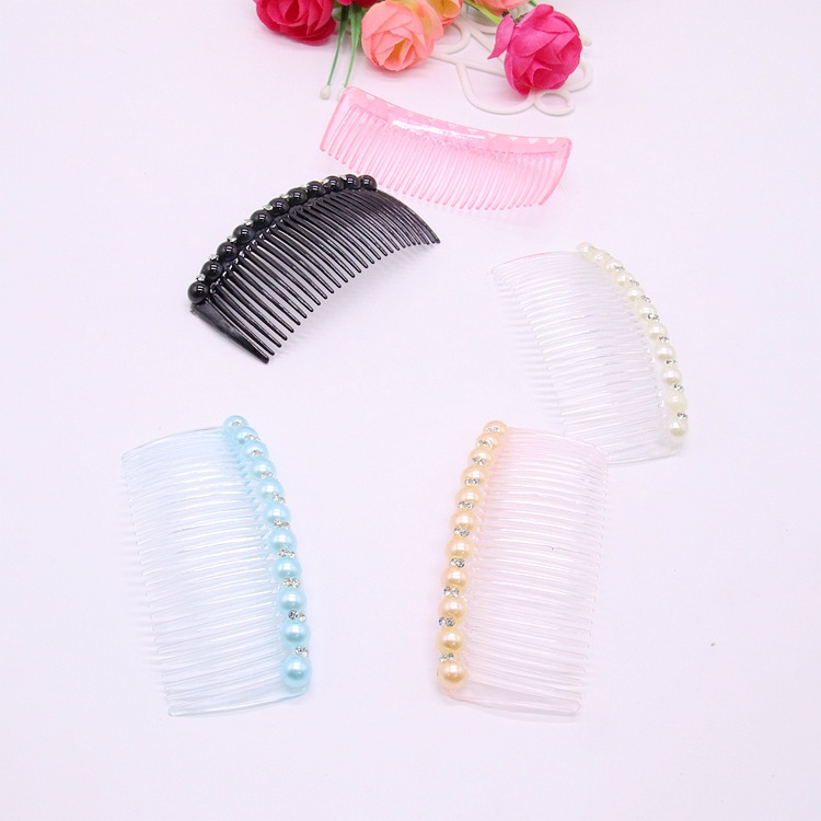Simple Handmade Pearl Contrast Color Rhinestone Tuck Comb Hair Comb Korean Style Quality Hair Accessories in Stock Wholesale
