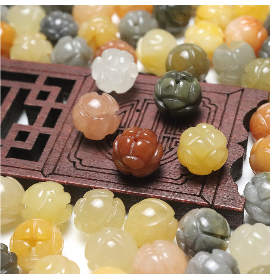 Jinsi Jade Lotus Beads 10.13mm Natural Yellow Dragon Jade Scattered Beads Jade Ornament Accessories Topaz Lotus round Beads