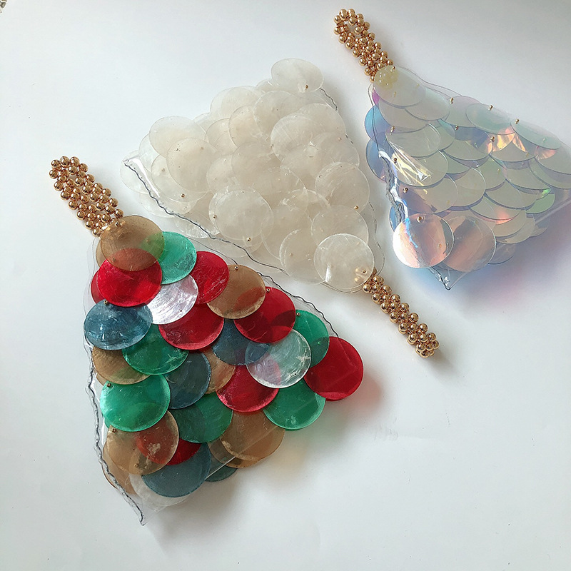 源头工厂手工幻彩仙女小众虾片三角包彩虹鱼鳞贝壳片包网红手提包