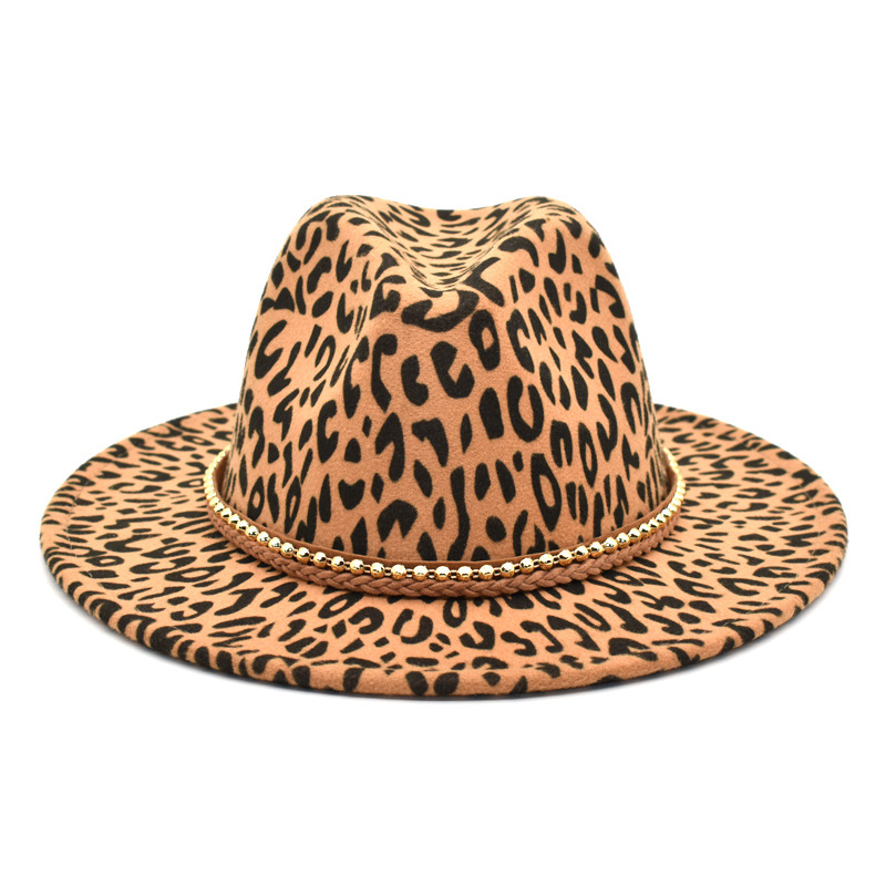 男新款豹纹时尚绅士帽爵士帽欧美赌徒帽复古礼帽舞台帽巴拿马帽