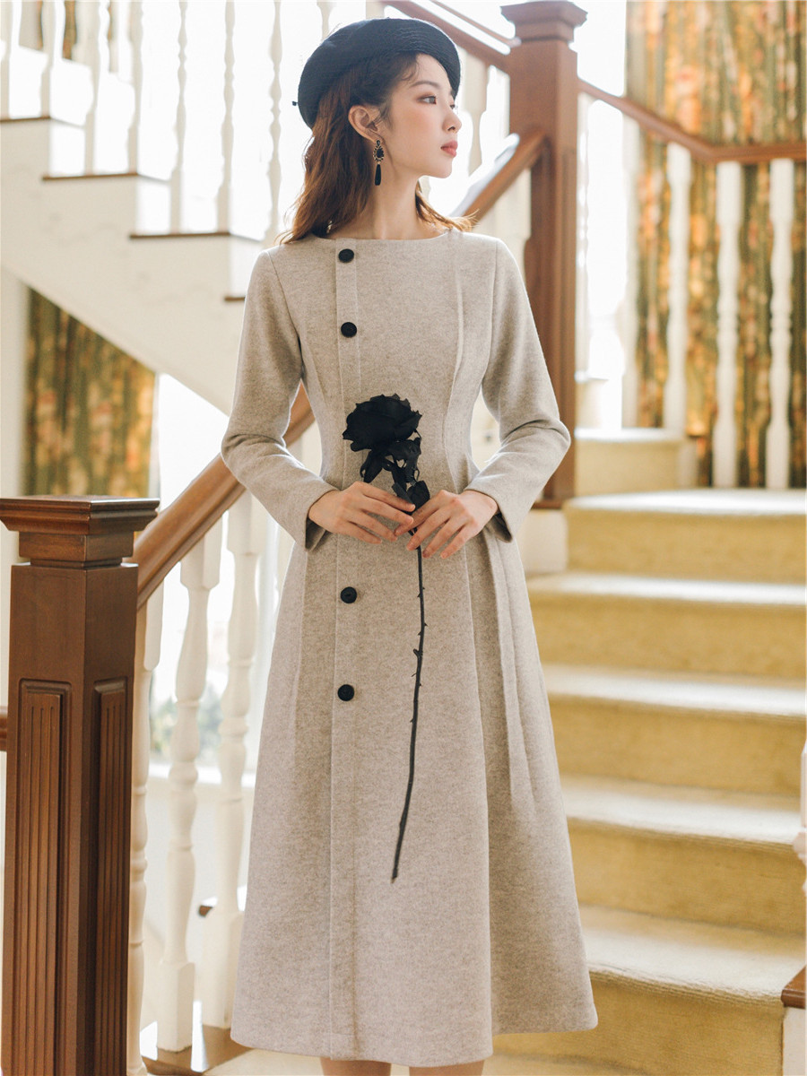 法国绒女装长袖连衣裙