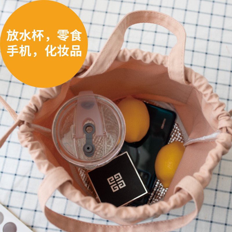 Original New Canvas Bag Female Student Cute Cloth Handbag Lunch Box Lunch Bag Drawstring Drawstring Pocket
