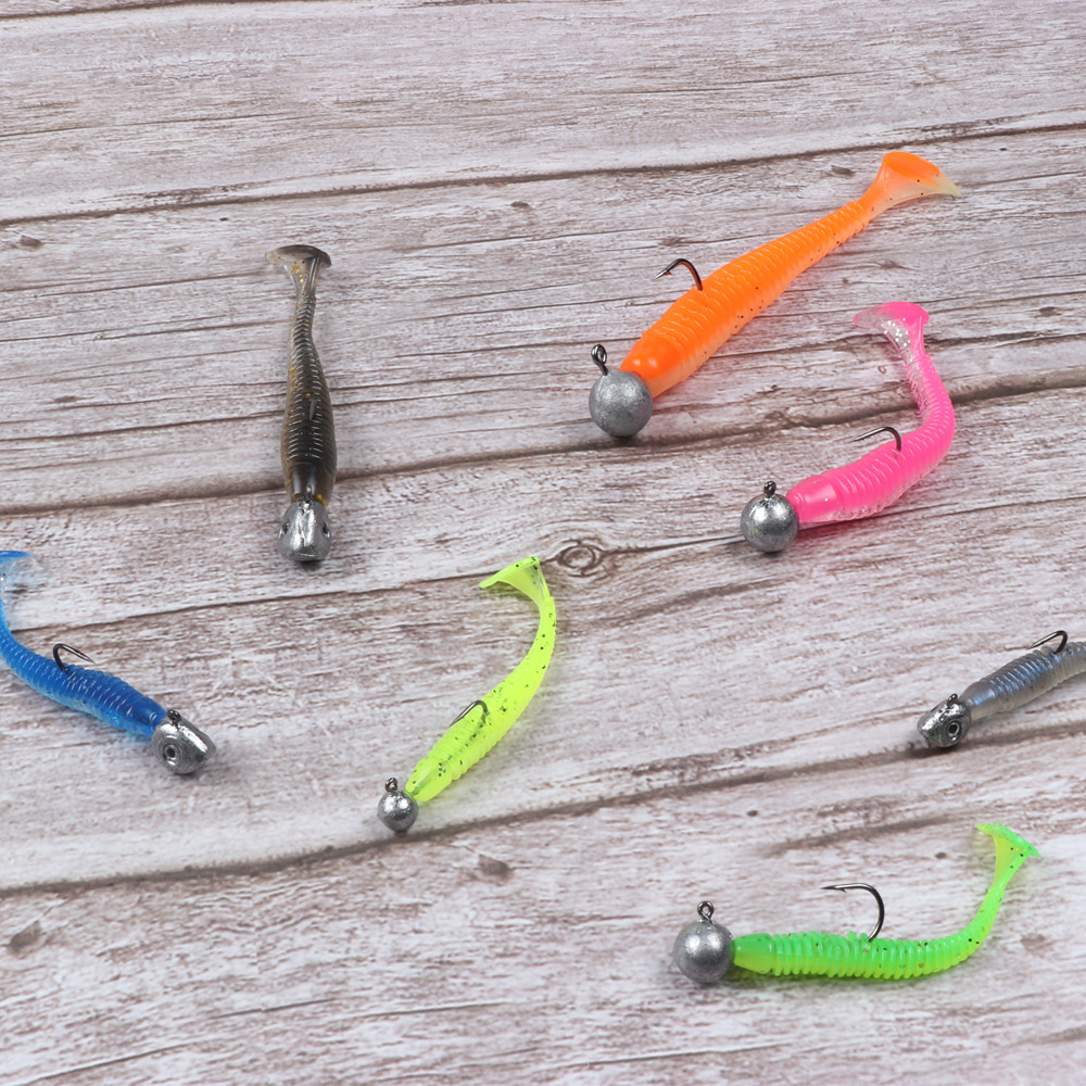 t尾跨境新款路亚饵螺纹软饵0.8g 2g 4.2g 10色装双色t尾软饵