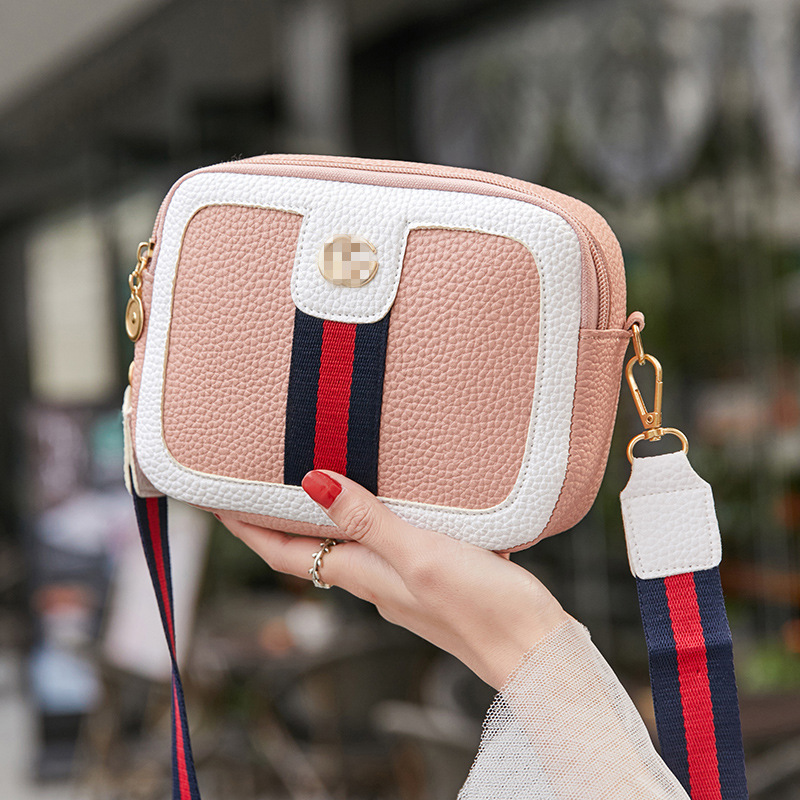 Stitching Contrast Color Small Square Bag 2022 Trendy Japanese and Korean Style Ribbon Shoulder Bag Personalized Mini Phone Crossbody Bag