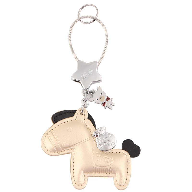 小马挂件皮革汽车钢丝钥匙扣圈女马上有钱可爱包包挂饰礼品米勒斯