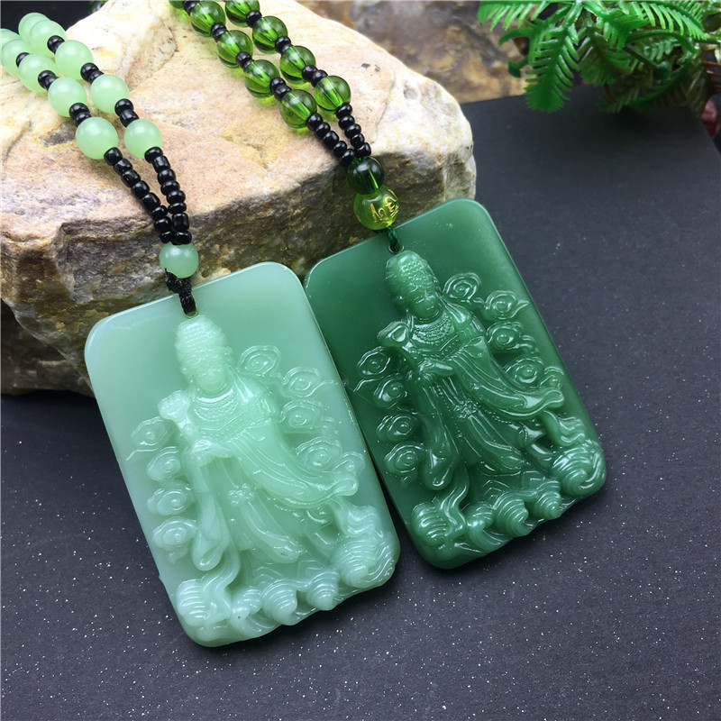 新品复古仿翡翠妈祖吊坠绿玉毛衣链佛像项链会销地摊货源热卖批发