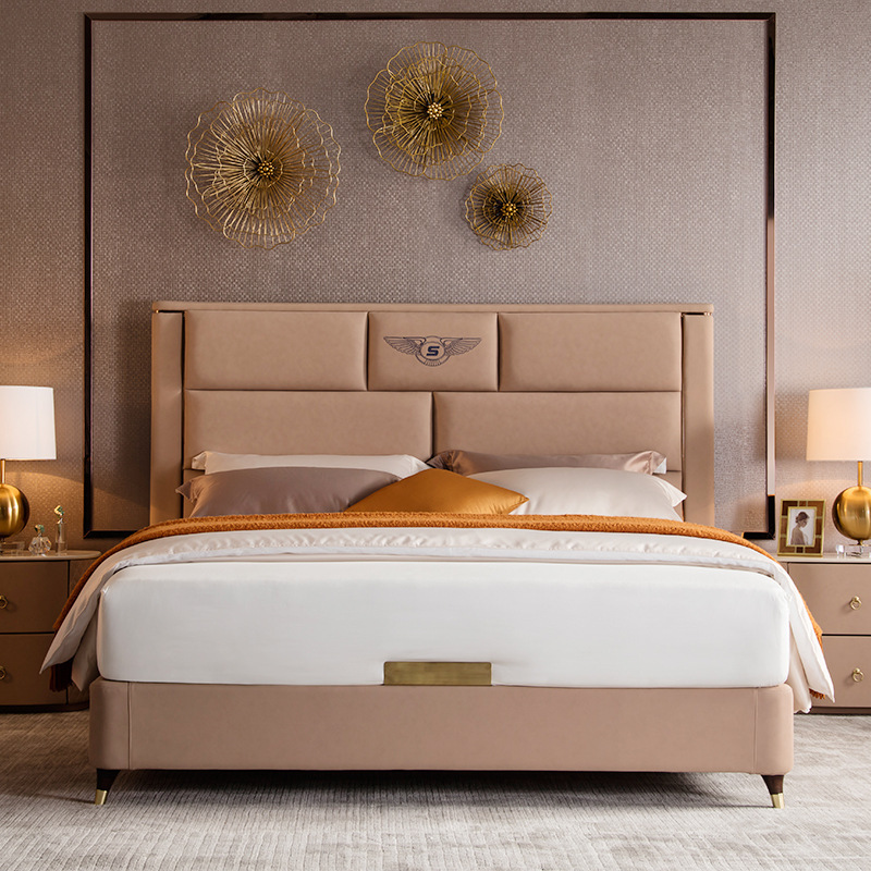 后现代意式轻奢宾利床 时尚奢华酒店样板间1.8米别墅主卧真皮床