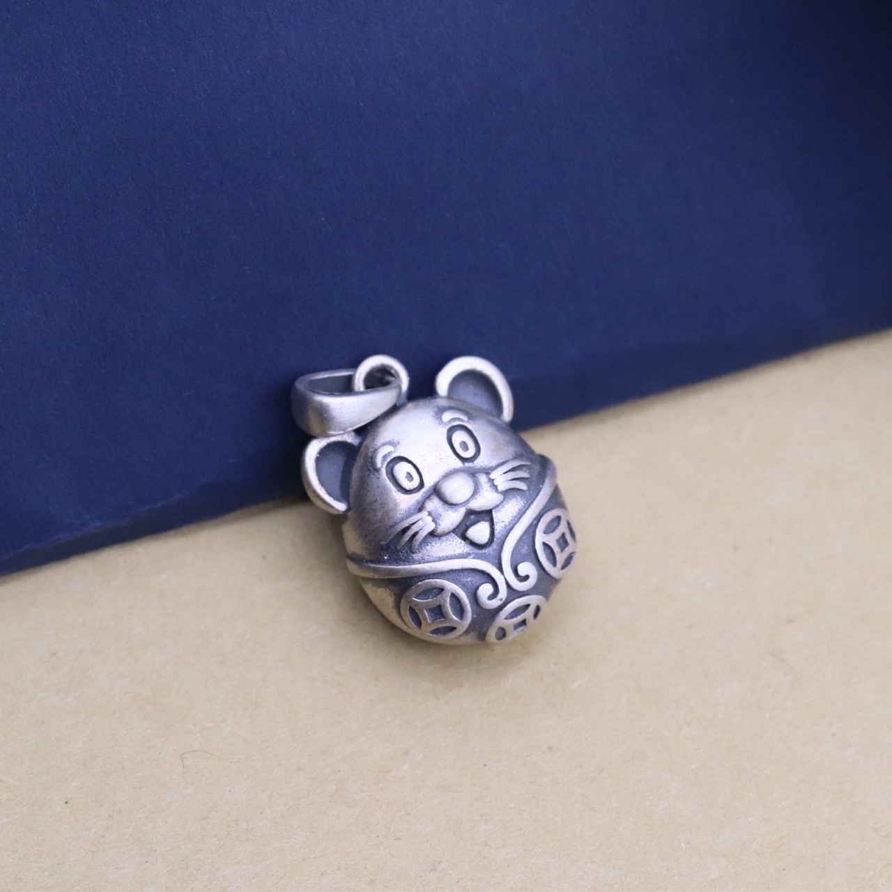 本命年990足银老鼠吊坠复古立体十二生肖动物女生可爱项链挂件