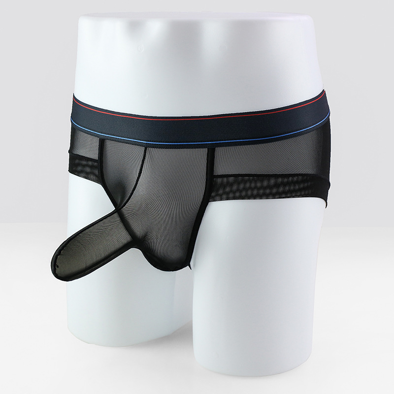 男士枪弹分离三角情趣内裤 低腰网纱透明性感大象鼻无痕内裤