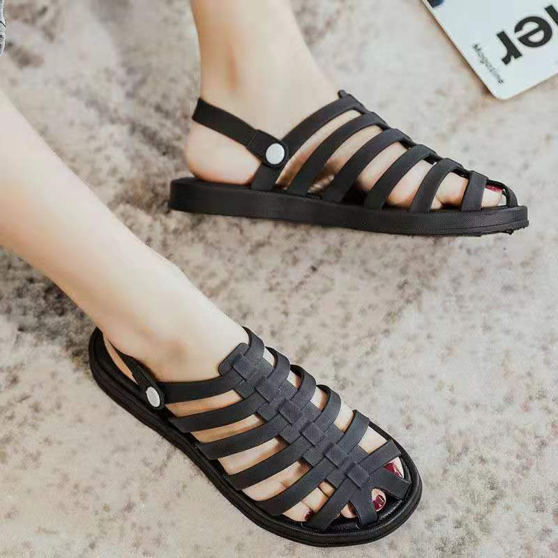 Jelly Closed Toe Roman Sandals Women's Shoes Summer New Vietnam Rubber Soft Bottom Outdoor Beach Shoes Two-Way Sandals