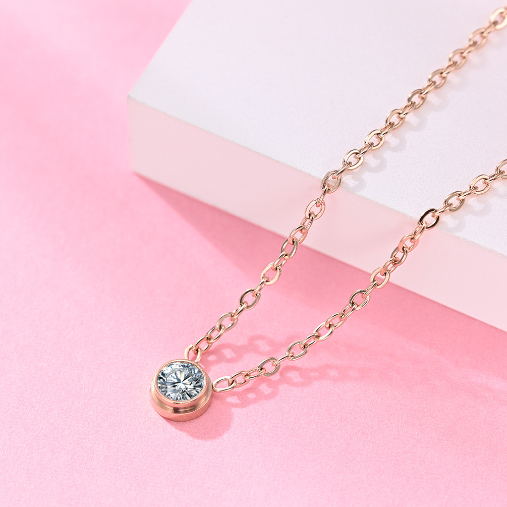 日韩18k玫瑰金钛钢项链女钻石吊坠 锁骨链不锈钢饰品