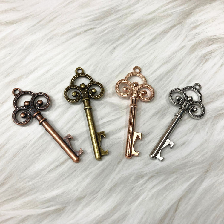 Metal Key Bottle Opener Wedding Gifts Vintage Red Copper Metal Accessories Bottle Opener Pendant 50 Pcs/Set