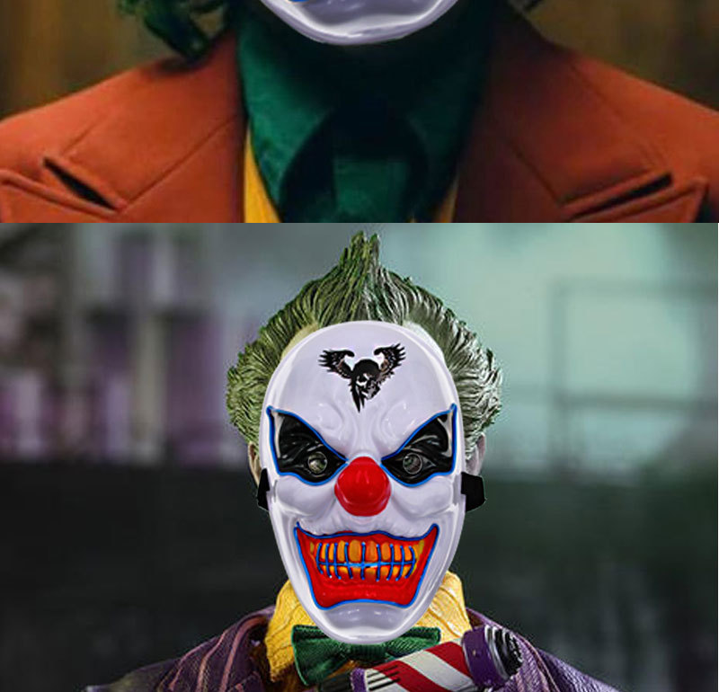 跨境joker黄牙成人小丑led发光面具万圣节荧光表演出鬼脸面罩同款