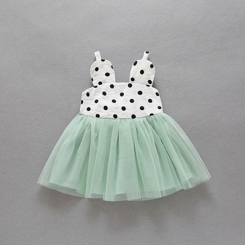 Infant Dress Summer Cartoon Polka Dot Mesh Spaghetti-Strap Dress Summer Clothes 0-3 Years Old Baby Girl Princess Skirt