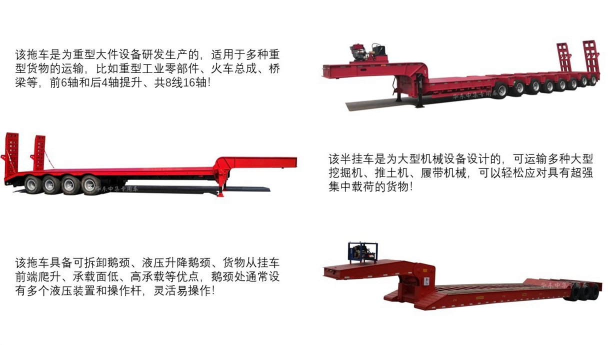 低平板半挂车凹梁式低平板多轴低平板特种挂车两线四轴低平板